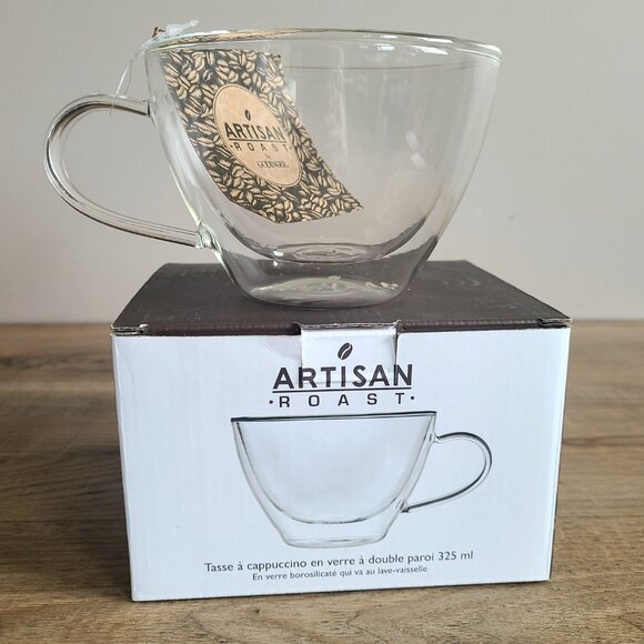 NWT Artisan Roast by Godiner doubled walled glass coffee mug on in box. - Picture 4 of 8